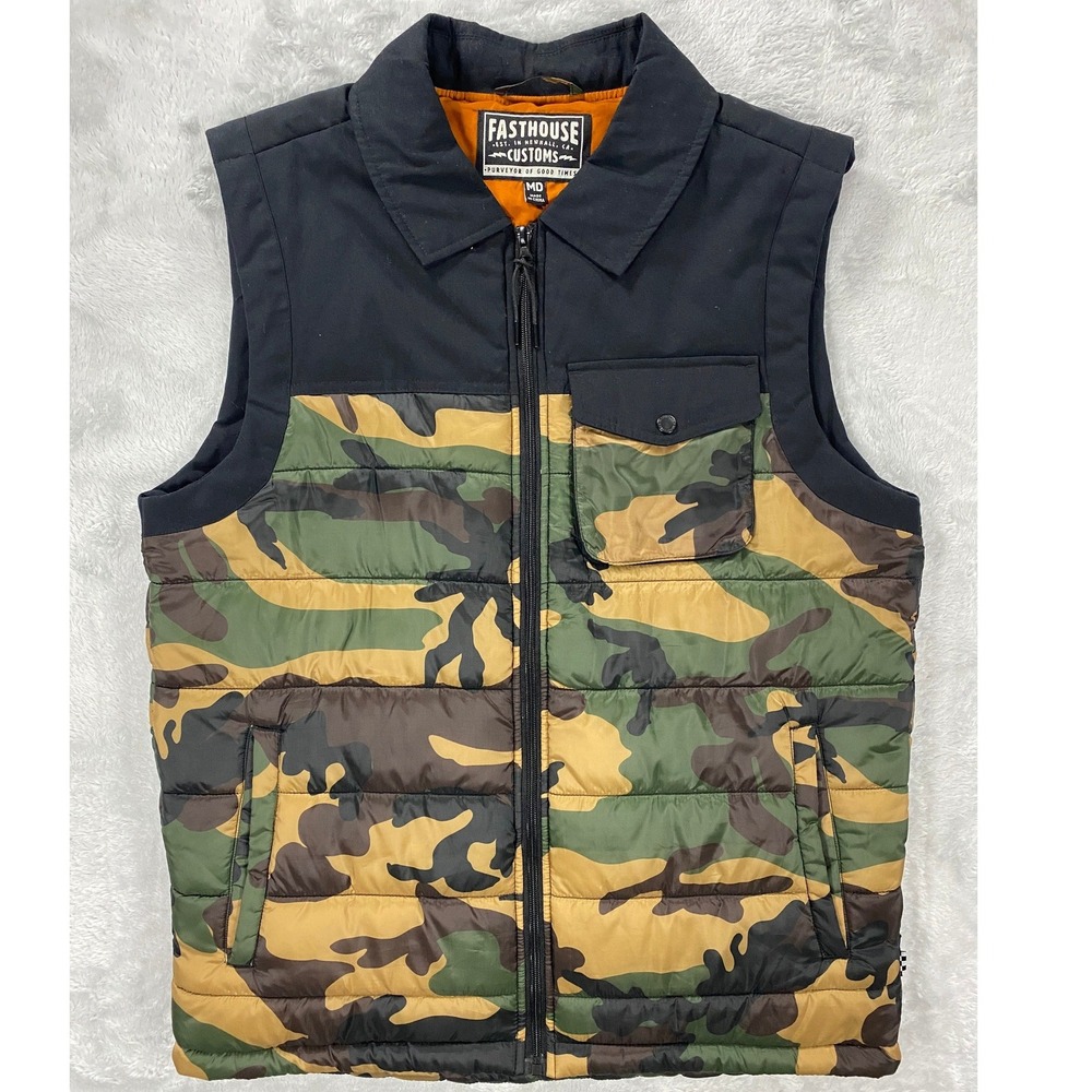 Fasthouse Prospector Insulated Quilted Puffer Motocross Vest Men's M Camo Black